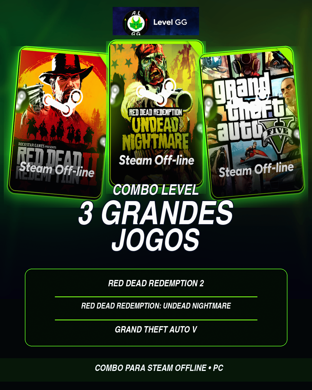 Red Dead Redemption 2 + Undead Nightmare + GTA V PC – Combo Steam Offline
