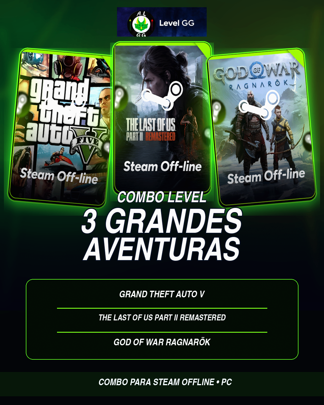 GTA V + The Last of Us Part II Remastered + God of War Ragnarök PC – Combo Steam Offline